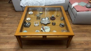 Mesa de centro de salón madera y cristal