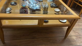 Mesa de centro de salón madera y cristal