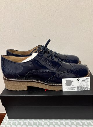 Zapatos Piel Charol Azul Piel Legítima