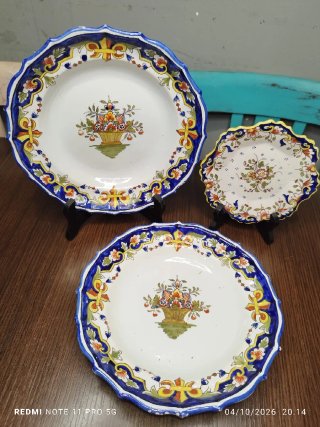 3 Platos Antiguos Cerámica Decorados estilo