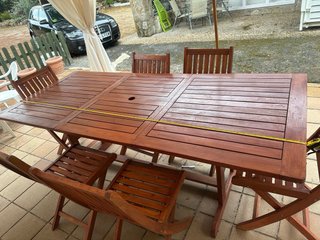 Tavolo da giardino in teak e 6 sedie Dimensioni aperte