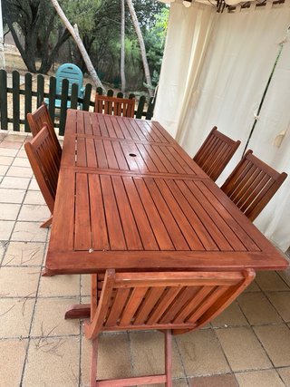 Tavolo da giardino in teak e 6 sedie Dimensioni aperte