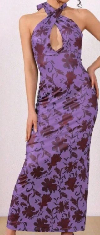 Vestido largo morado floral para evento