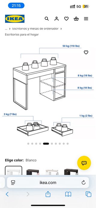 Escritorio MICKE Blanco Ikea 105x50 cm