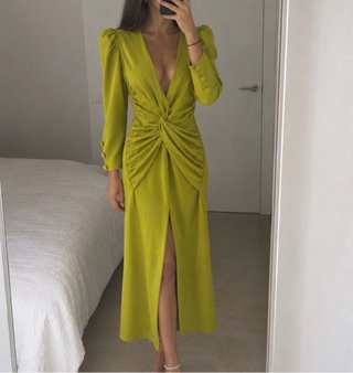 Vestido Cayro largo verde oliva