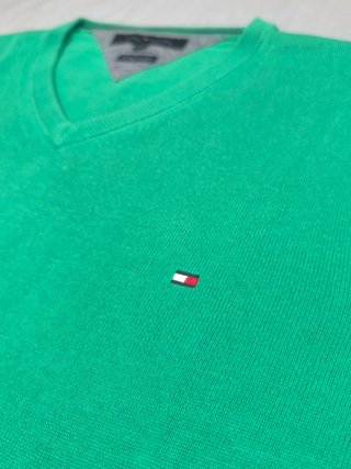Tommy Hilfiger Jersey Cuello Pico Verde Punto Fino