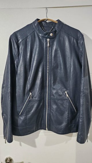 Cazadora Biker Piel Mujer Azul