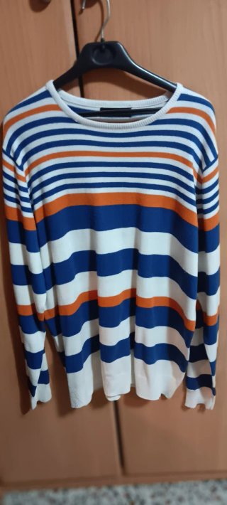 Jersey rayas azul, naranja y blanco