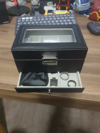 Relojero Negro con Cajón y Compartimentos