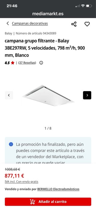 Campana Balay 3BE297RW 900mm Blanco
