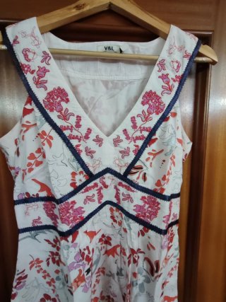 Vestido Blanco Estampado Flores V&L