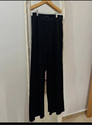 Pantalón Negro con Estampado de Lunares