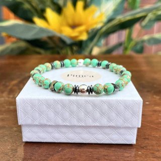 Pulsera elástica howlita verde y hematita 6 mm