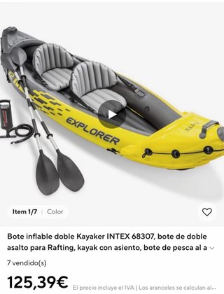 Kayak inflable 2 personas + remos + bomba + funda