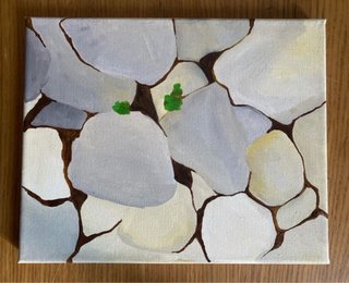 Cuadro al óleo piedras y brotes