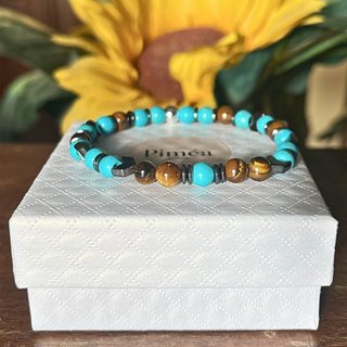 Bracciale turchese e occhio di tigre 6 mm