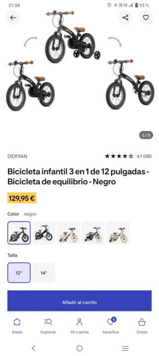 Bicicleta Infantil Deryan Negra