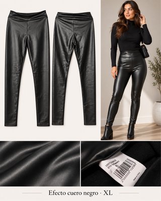 Pantalón Efecto Cuero Negro Talla XL