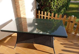Tavolo da Terrazza in Rattan e Cristallo