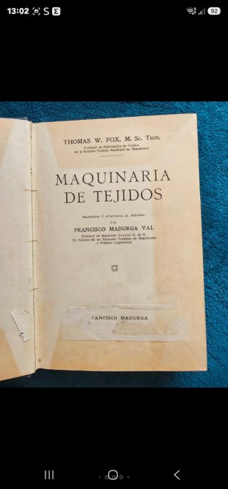 Libro Antiguo Maquinaria de Tejidos (1919) 1° ed