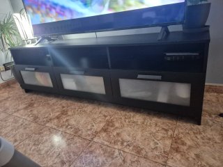 Mueble TV madera y cristal negro/marrón