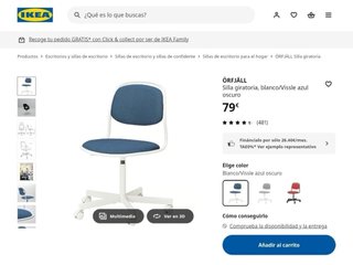 Silla de escritorio con ruedas azul y blanca