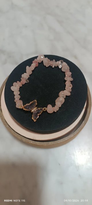 Pulsera de Piedra de cuarzo rosa Natural con Dije