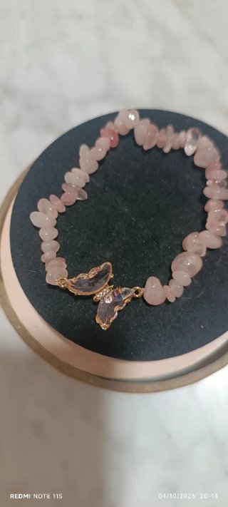 Pulsera de Piedra de cuarzo rosa Natural con Dije