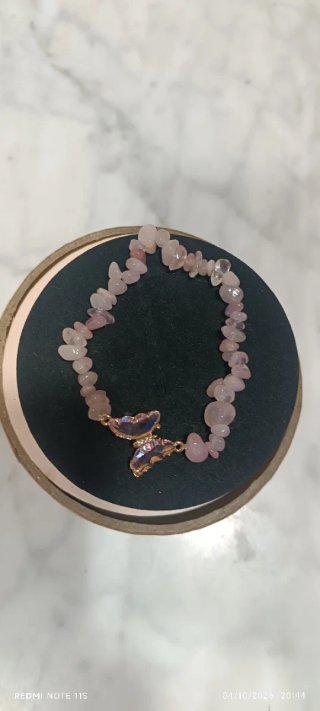 Pulsera de Piedra de cuarzo rosa Natural con Dije