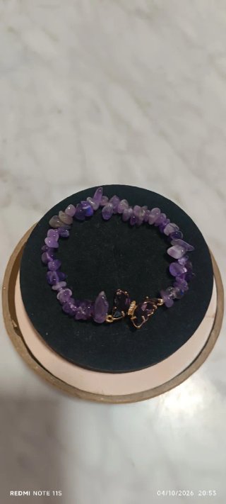Pulsera de Piedra Natural Morada,Amatista con dije