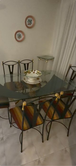 Juego de 6 sillas de comedor forja verde