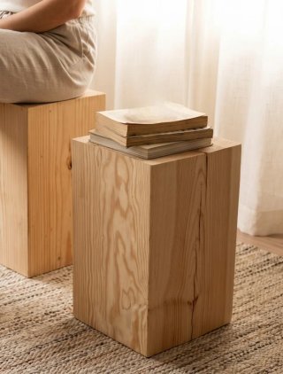 Mesa centro madera natural y 5 bancos