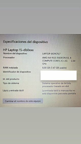 Ordenador Portátil HP 15,6 Azul (Laptop 15-db0xx)