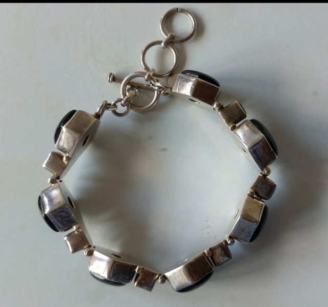 Pulsera de Plata de Ley con Ónix y Amatistas