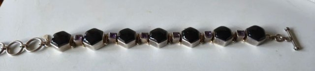 Pulsera de Plata de Ley con Ónix y Amatistas
