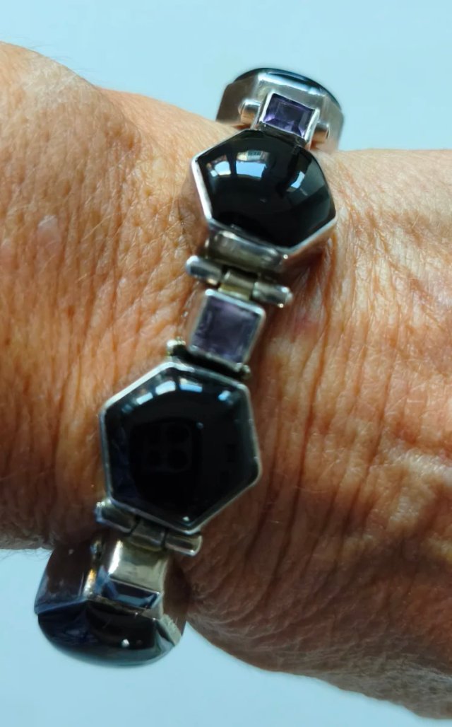 Pulsera de Plata de Ley con Ónix y Amatistas