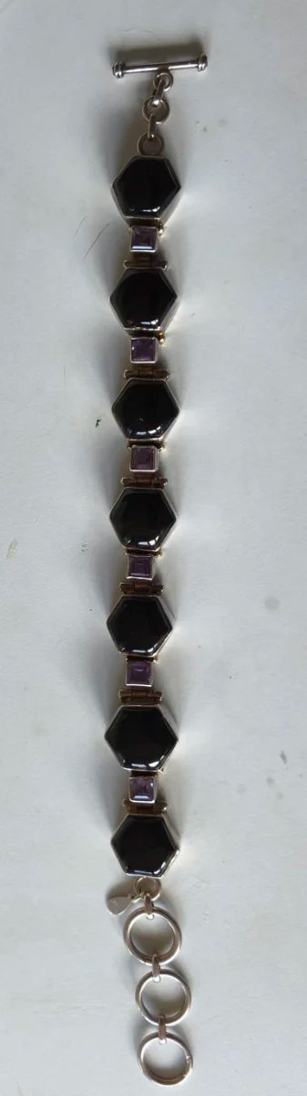 Pulsera de Plata de Ley con Ónix y Amatistas