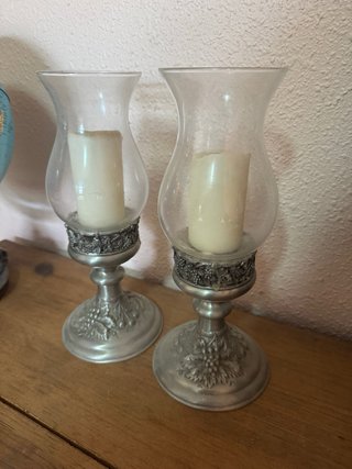 Candelabros Vintage Metal y Cristal