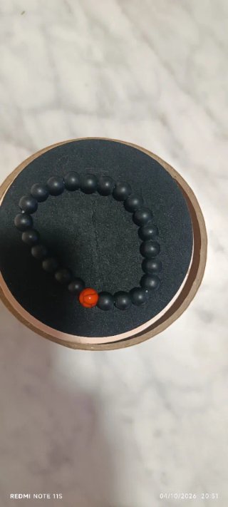 Pulsera de Piedra Natural,Obsidiana  y dije Rojo