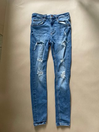 Pantalón Vaquero Bershka Skinny Roto Azul Talla S