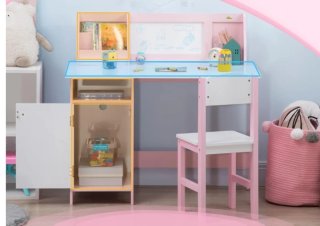 Escritorio infantil rosa con silla