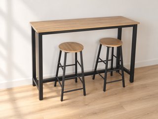 Mesa Alta Bar + 2 Taburetes Madera y Metal