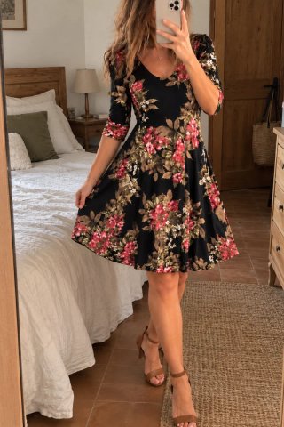 Vestido Floral Otoñal Negro