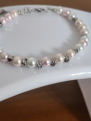 Bracciale Acciaio e Perle Madreperla Rosa Bianco