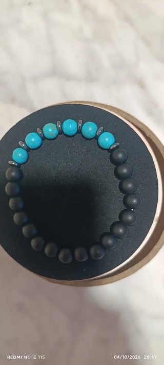 Pulsera de Piedra obsidiana  Negra y Turquesa