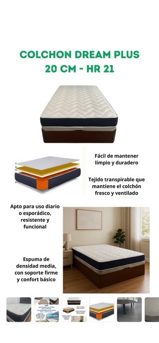 Base tapizada beige y colchón low cost