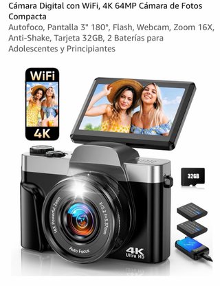 Camara Digital 4K 64MP WiFi Pantalla Abatible 180°