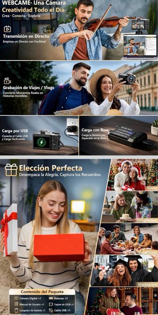Camara Digital 4K 64MP WiFi Pantalla Abatible 180°