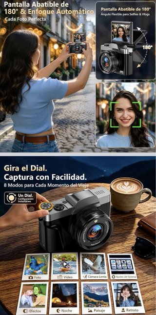 Camara Digital 4K 64MP WiFi Pantalla Abatible 180°