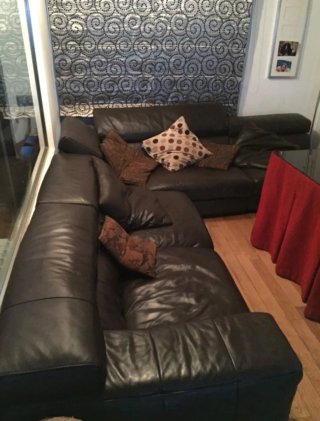 Sofá Chaiselongue Negro/Marrón Piel